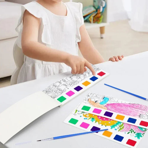1PC Children's Watercolor Coloring Book Kids Adult Watercolour Coloring Paper With Water Paint Pens Girls Student Birthday Gift - Sun Studio