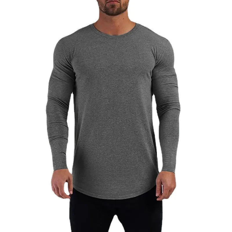 Plain Gym Fitness Bodybuilding Sport T-shirts Mens Casual Long Sleeve Cotton Shirts Cotton Breathable Workout Autumn Clothing - Sun Studio