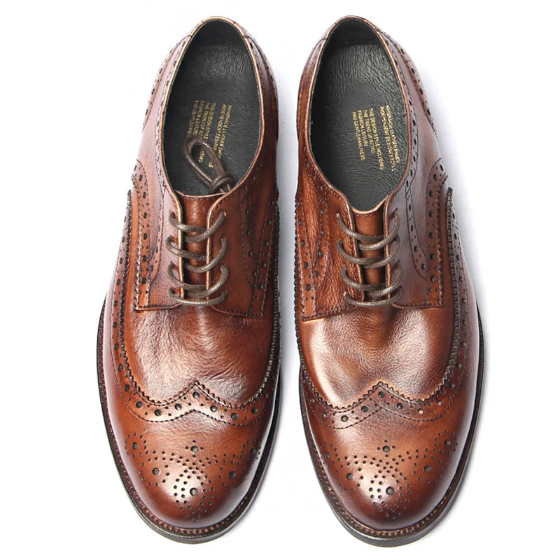 Genuine leather Men Formal Shoes Handcrafted Men Brogue Dress Shoes Classic Business Mens Oxford Shoes Luxury leather footwear - Sun Studio