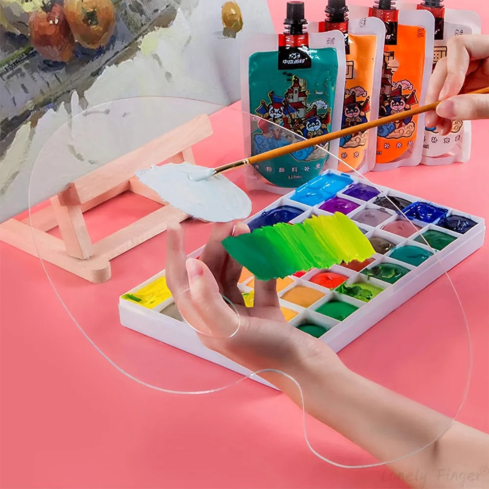 2/6 PCS Acrylic Paint Palette with Thumb Hole Clear, Easy Clean Artist Pallet for Oil Watercolor Craft DIY Art Painting Palette - Sun Studio