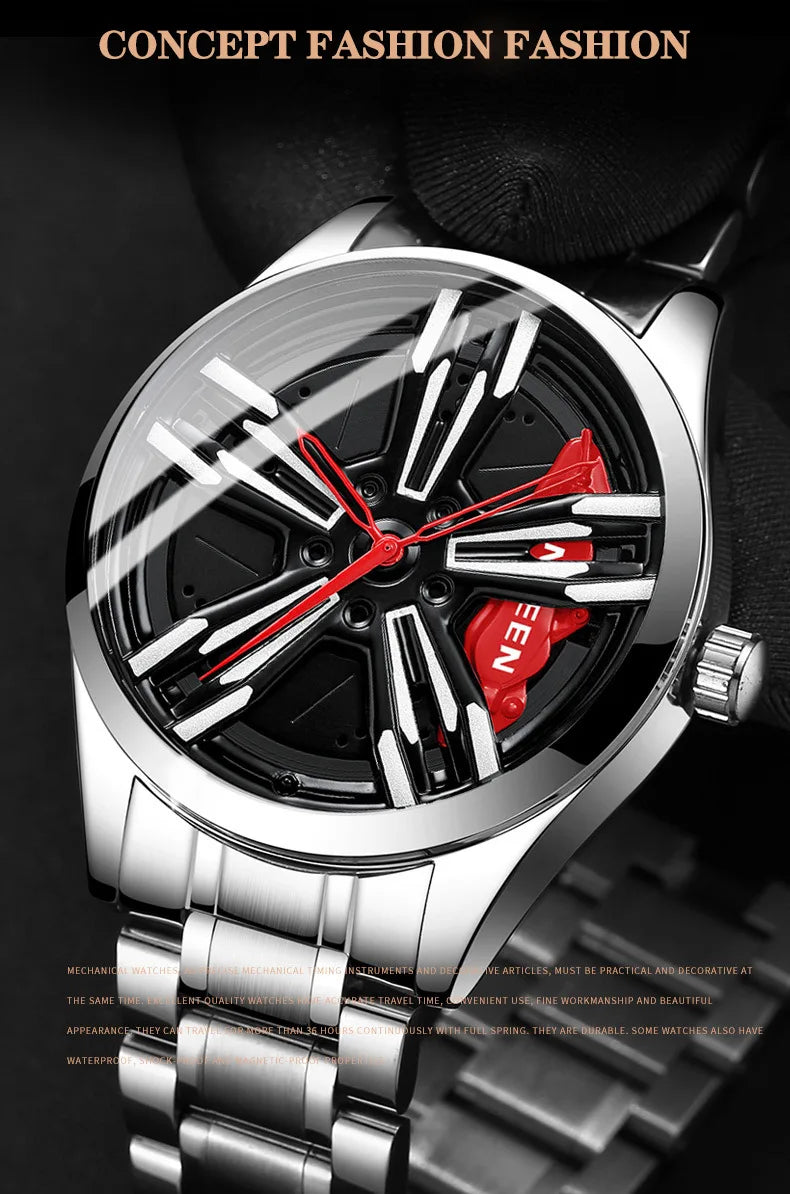 2025 New Racing Watches Men Custom Design Super Car Rim Watch Stainless Steel Black Retro Waterproof Watch Relogio Masculino - Sun Studio