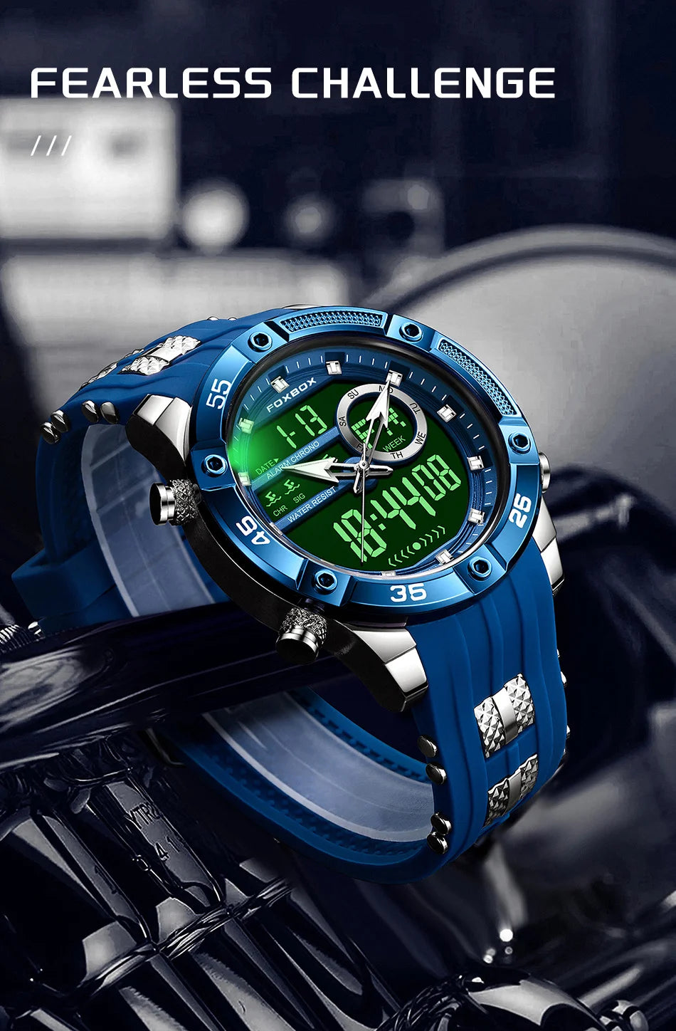 FOXBOX LED Dual Display Quartz Watch Soft Silicone Waterproof Luminous Digital Date Mens Watches Fashion Chronograph Man Watch - Sun Studio