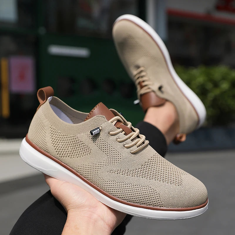 Men's Fashionable Knitted Lace Up Shoes Breathable Mesh Stable and Soft Sole Trendy Luxurious Running Flat Shoes Tenis Masculino - Sun Studio