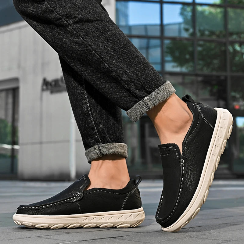 New Men's Casual Shoes Fashion Comfortable Men's Shoes High Quality Leather Men Driving Shoes Handmade Flat Shoes Men Sneakers - Sun Studio