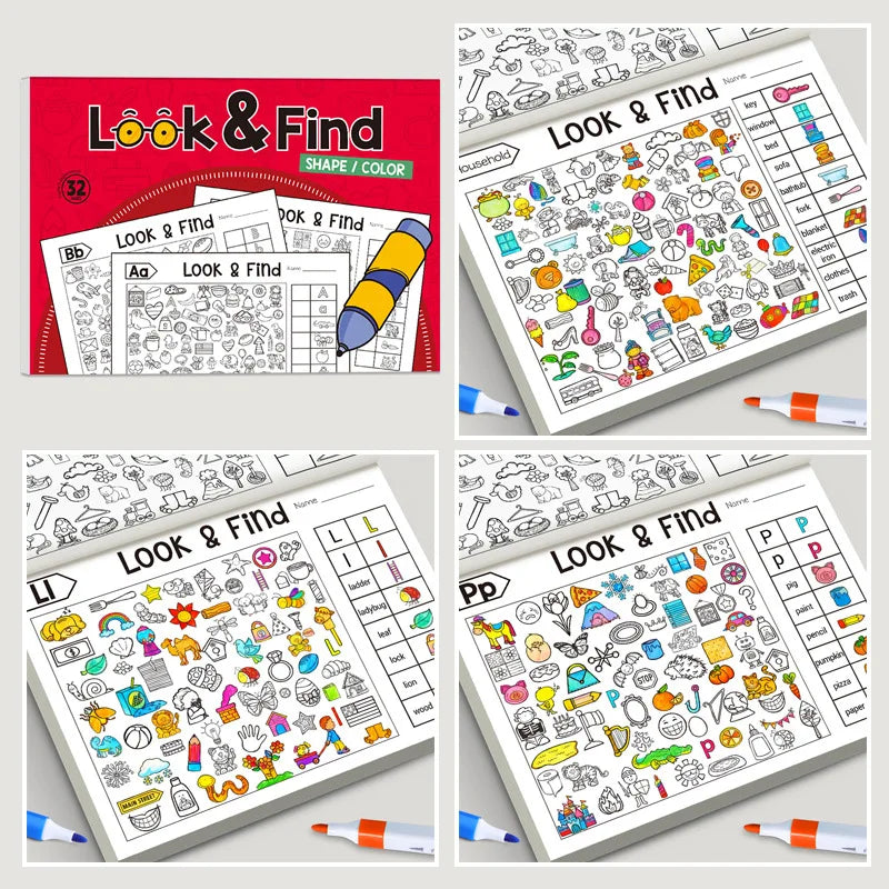 3pcs Cartoon Fun Puzzle Children Coloring Book Look Find Early Kid Education Find Items Observation Focus Enhance Coloring Book - Sun Studio
