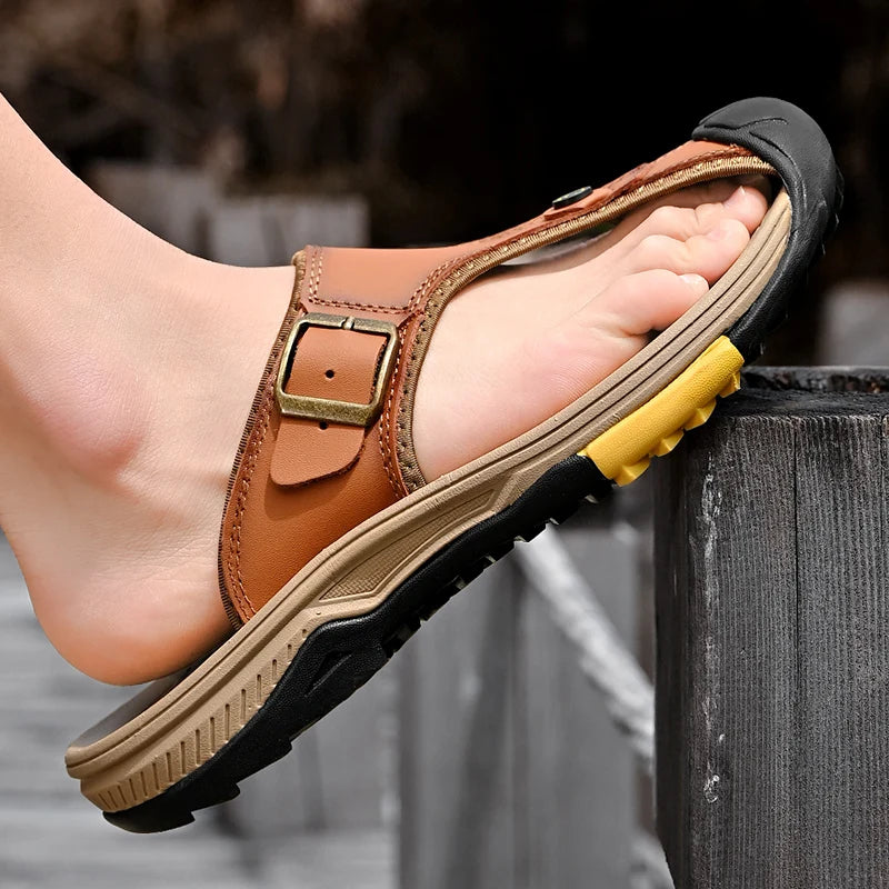 Genuine Leather Sandals Men Breathable Summer Shoes Man Waterproof Outdoor Men Sandals Antiskid Beach Sandals Footwear - Sun Studio