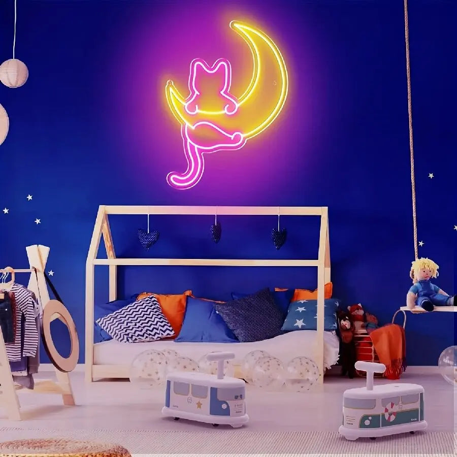 Anime Cat & Moon Neon Sign for Wall Art Arcade Decor, LED Night Lights Home Decor for Game Room Sign,Bedroom, Living Room, Bars - Sun Studio