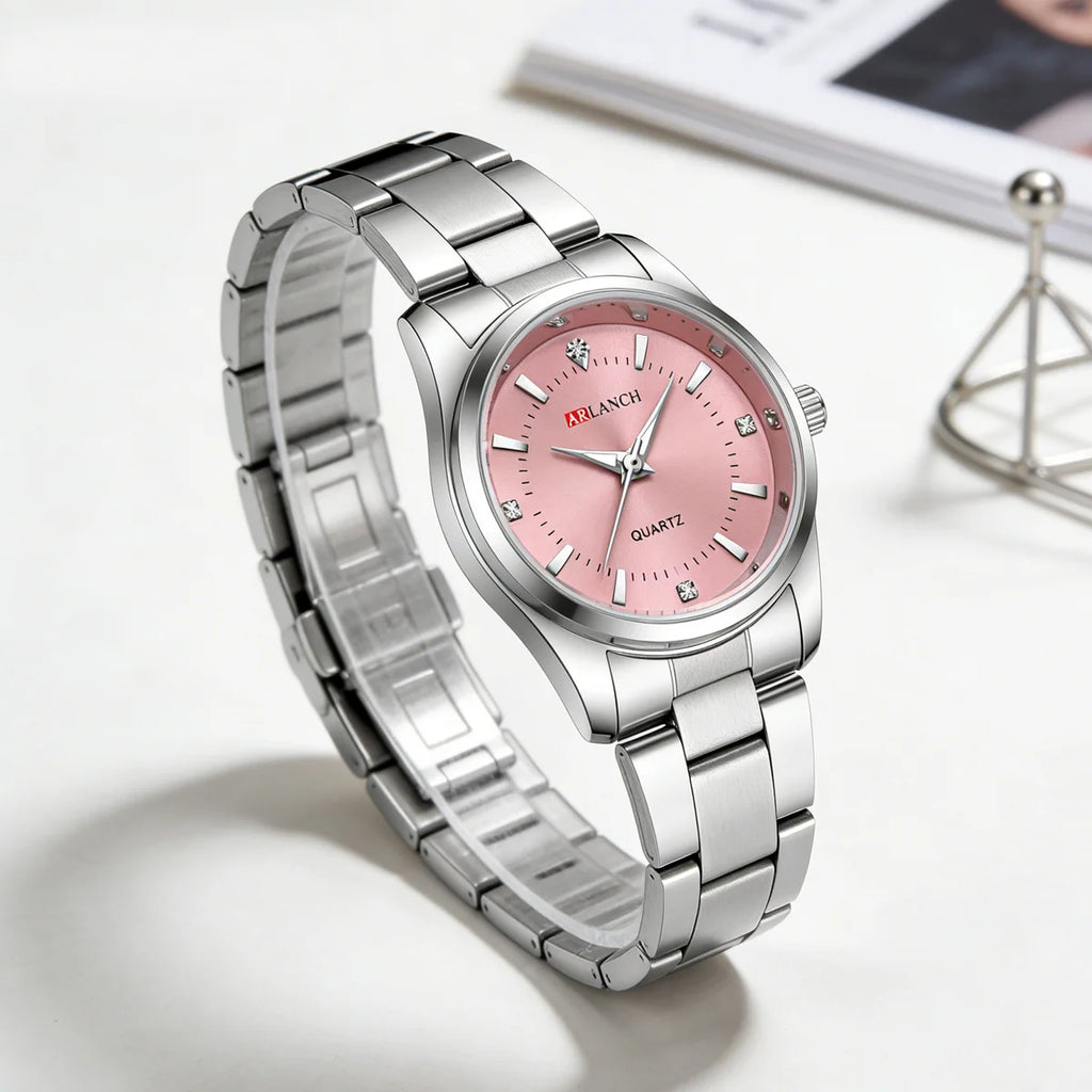 Ladies Dress Watch 29mm Silver Stainless Steel Gorgeous Rhinestone Quartz Clock Suitable Banquet Accessories & Daily Decoration - Sun Studio