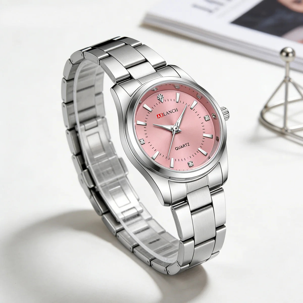 Ladies Dress Watch 29mm Silver Stainless Steel Gorgeous Rhinestone Quartz Clock Suitable Banquet Accessories & Daily Decoration - Sun Studio