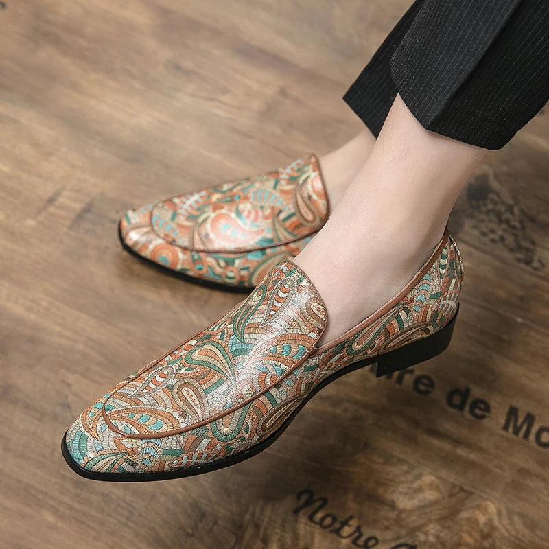 New British Style Fashion Trends Printed Leather Loafers Men Breathable Casual Shoes Men Slip-on Dating Driving Party Men Shoes - Sun Studio