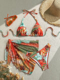 Sexy Skirt 3 Piece Bikinis Sets 2026 Women Orange Floral Tiger Print Push Up High Waist Swimsuit Bathing Suit Swimwear Biquini - Sun Studio