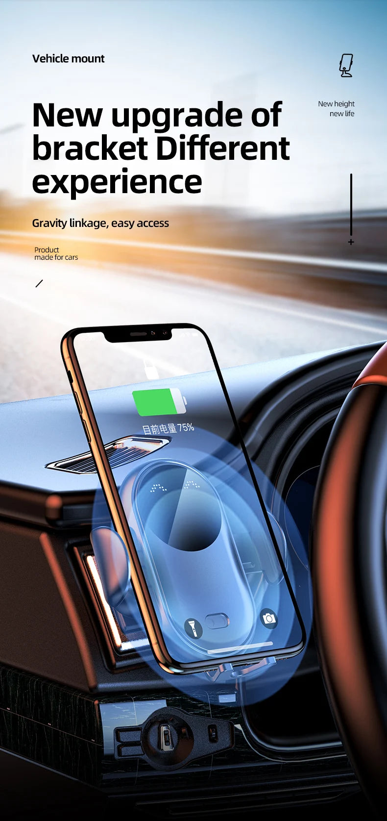 Wireless Charger Car Mount for Air Vent Mount Car Phone Holder Rotating Intelligent Infrared Fast Wireless Charging Charger - Sun Studio