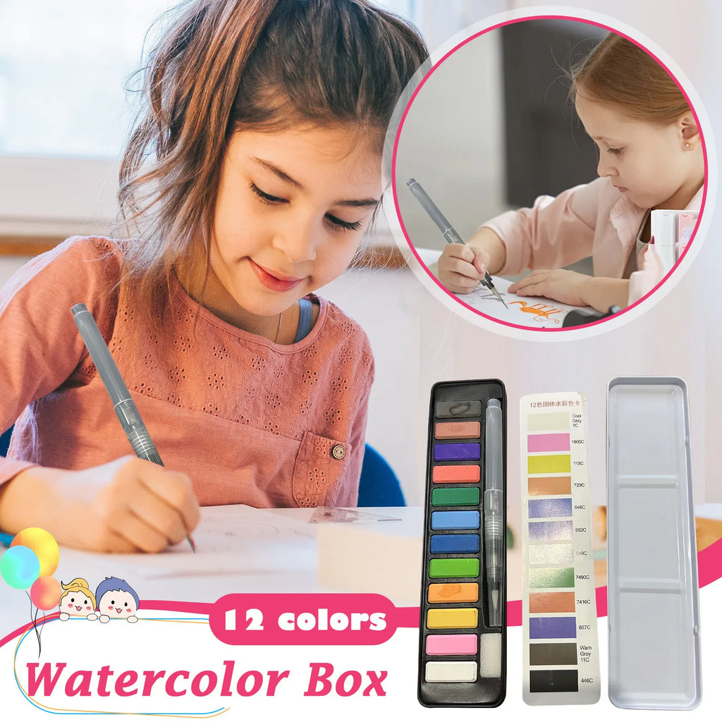 Mini Watercolor Paint Set Box Portable Lightweight Travel-Sized Moisturizing Palette for Painting and Sketching - Sun Studio