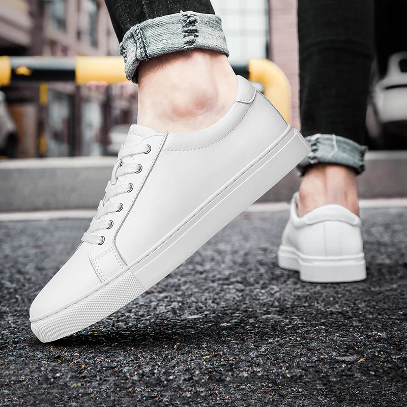 New Sneakers Men Shoes Genuine Leather Mens Casual Shoes Flat Male Footwear Fashion Black White Shoes Tenis Masculino Skateboard - Sun Studio