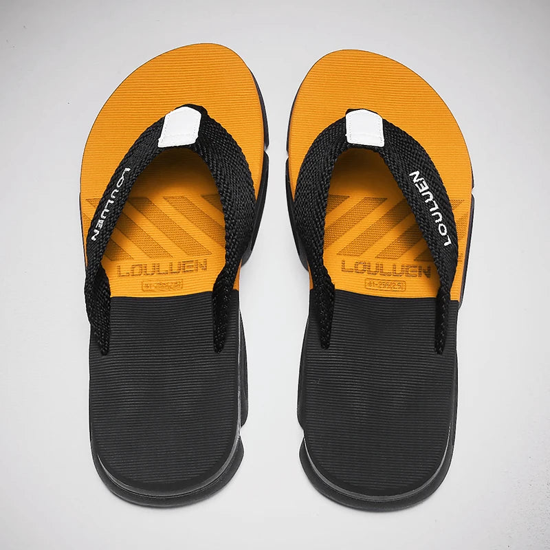 [Color blocked flip flops] Comfortable color blocked flip flops - Men's non slip casual rubber bottom EVA flip flops, suitable f - Sun Studio