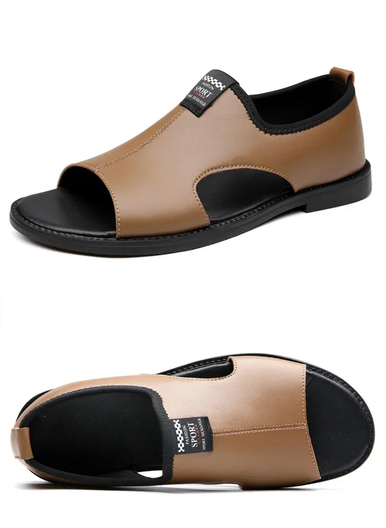Sandals for Men Brand Casual Shoes Outdoor Fashion Men's Slippers Comfortable Beach Shoes High Quality Leather Man Flat 2025 - Sun Studio