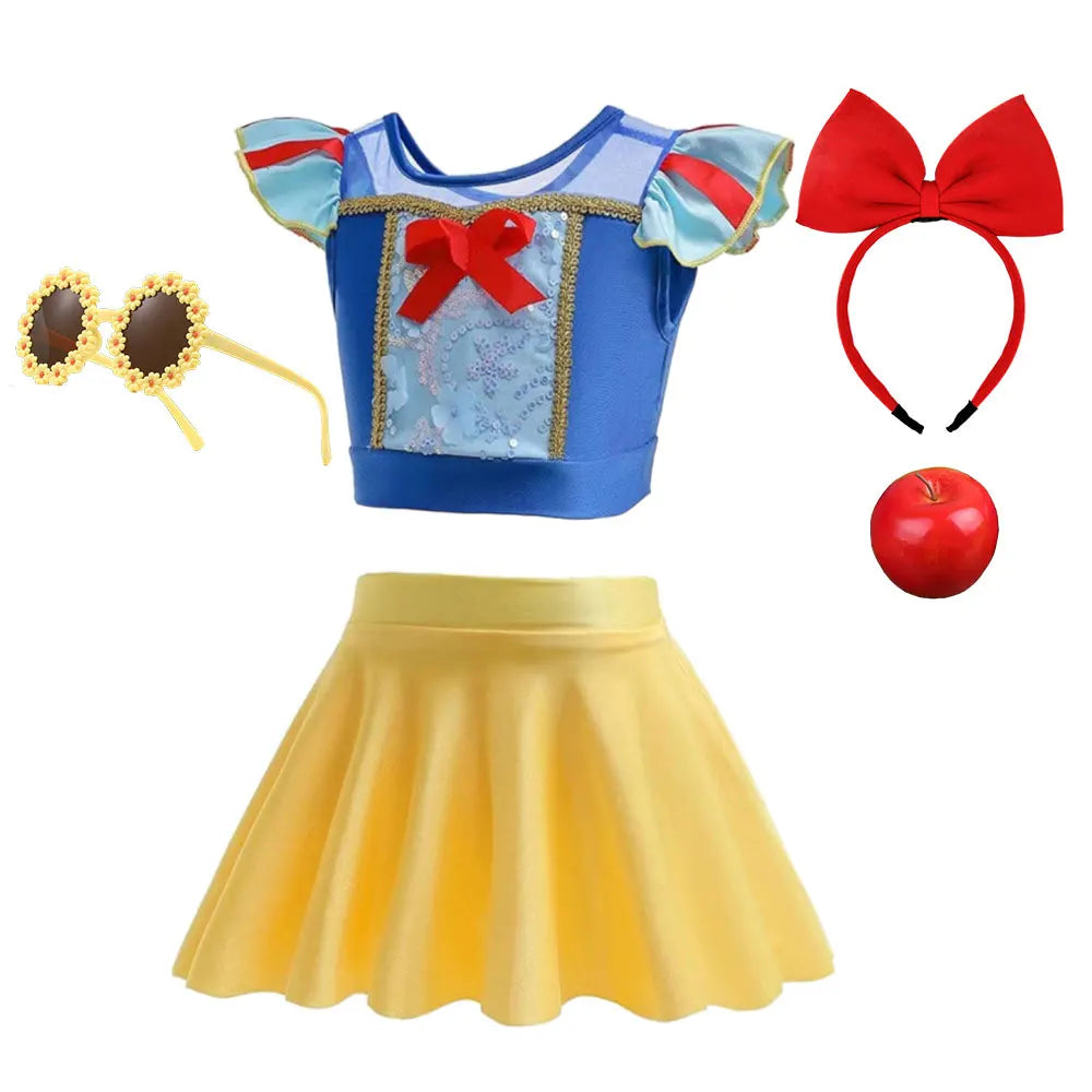 2025 Summer Hot Swimsuit Snow White Design Two Pieces Swimwear Girl Vacation Beach Clothing Pool Swimming Suit Kawaii Bikini Set - Sun Studio