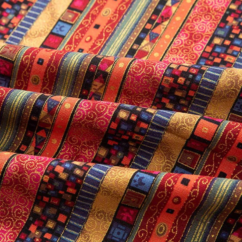 Bohemian Fabric Ethnic Vintage Retro Boho Printed Cotton Linen Home Decor Upholstery Textile