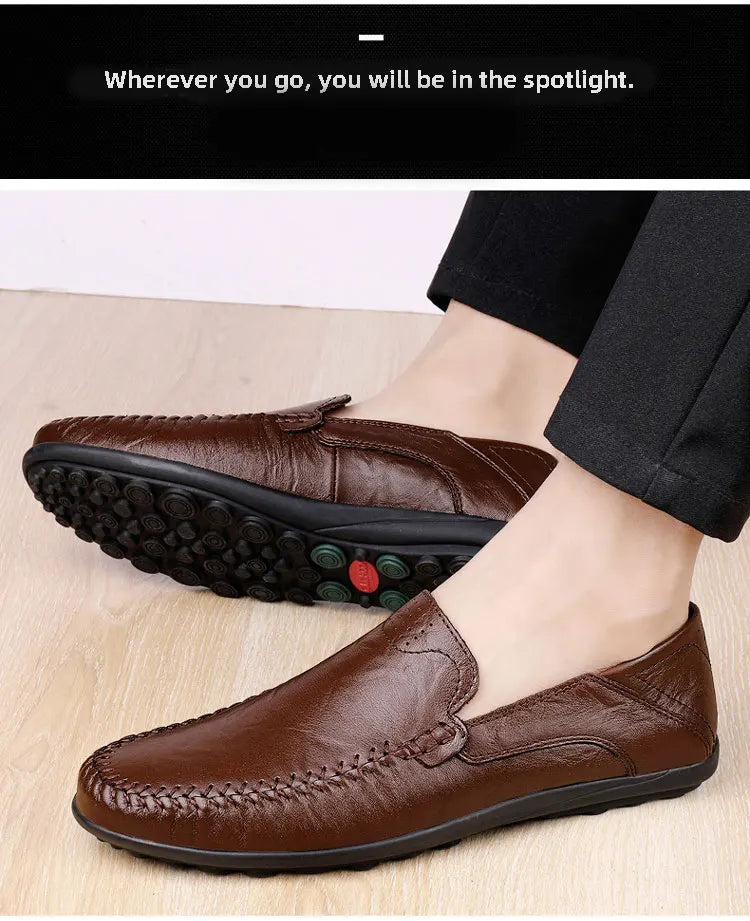 CLOHOO Men's Business Casual Shoes Leather Stitching Comfortable Breathable Rubber Bottom Second Layer Cowhide - Sun Studio