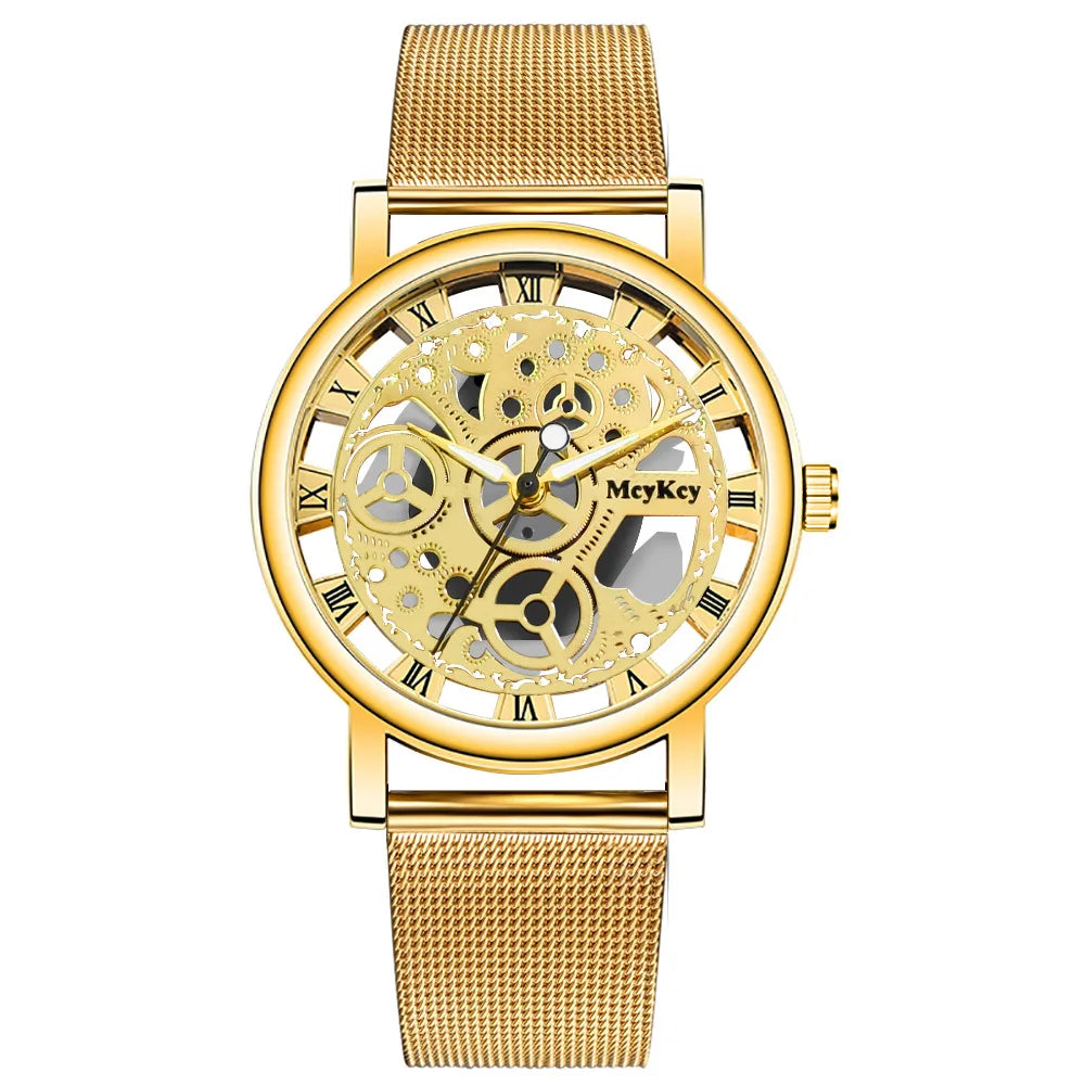 Free Shipping New Fashion Women Hollow Skeleton Faux Mechanical Watch Ladies Metal Mesh Quartz Watches For Gift Relogio Feminino - Sun Studio