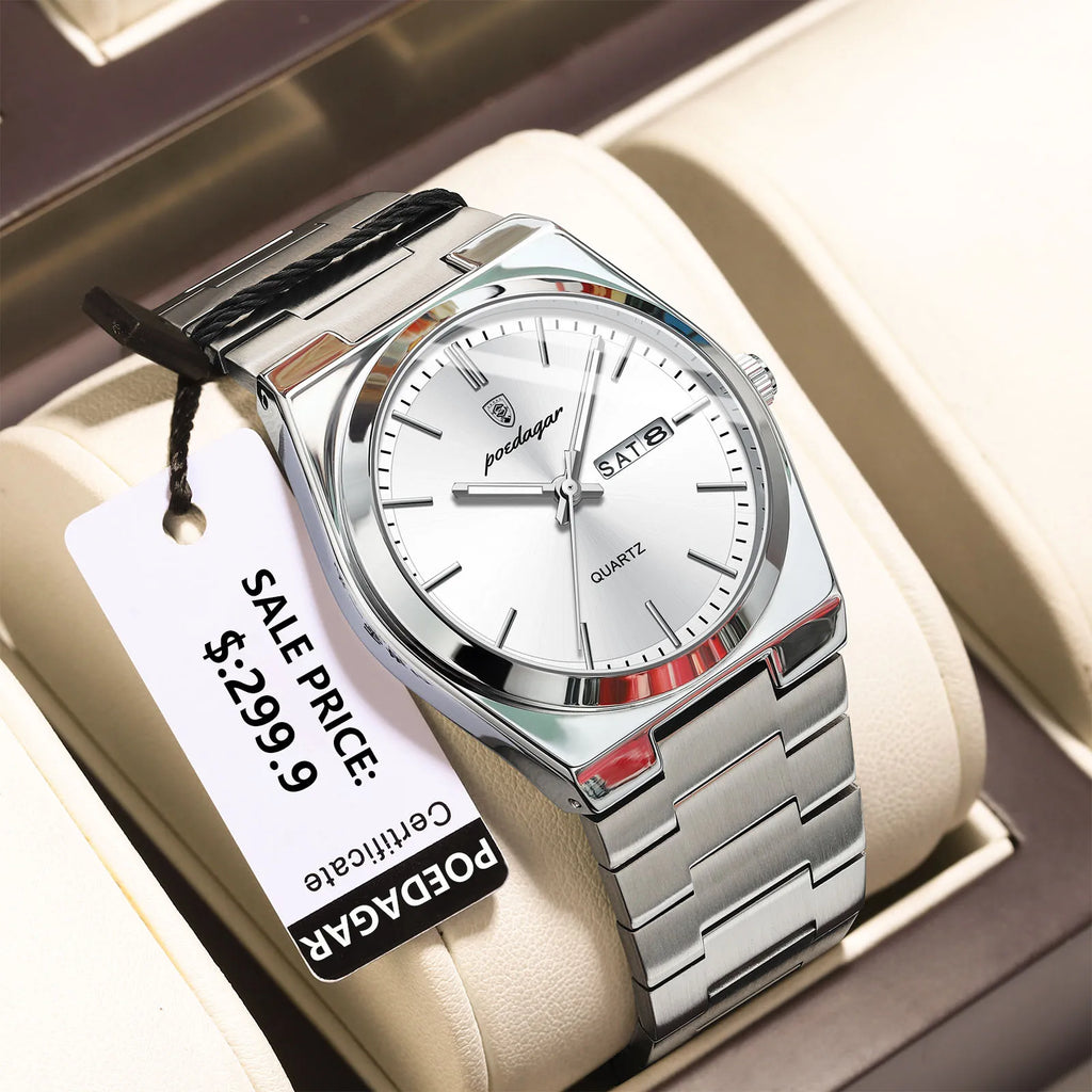 POEDAGAR Luxury Watch For Man Waterproof Luminous Date Week Stainless Steel Men Watch Casual Quartz Men's Watches Male Clock+box - Sun Studio