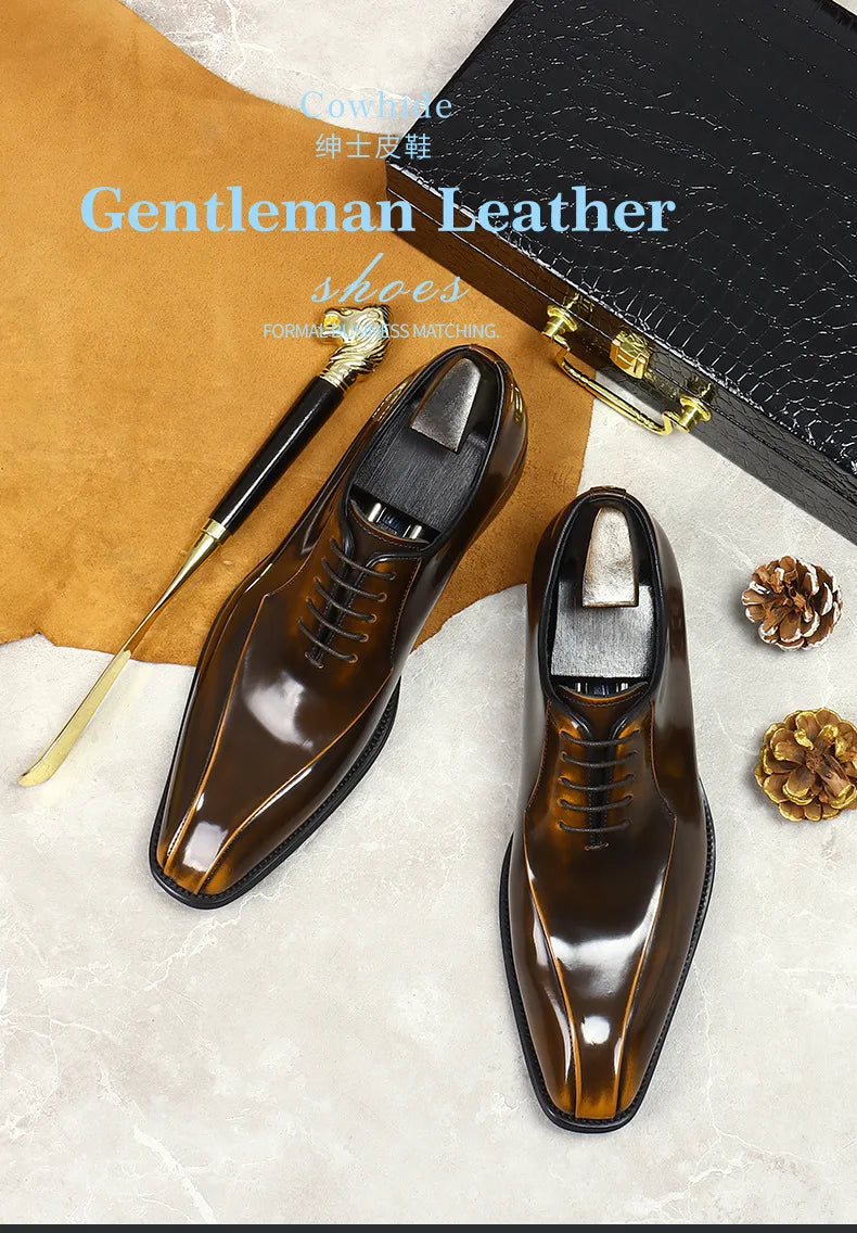 Mens Wedding Oxford Gentlemen Party Dress Shoes Genuine Patent Leather Casual Pointed Toe Formal Shoes For Men - Sun Studio