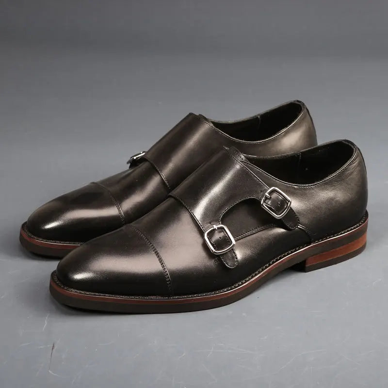 Brand Double Monk Strap Luxury Men Shoes Genuine Leather Handmade Fashion Designer Business Dress Shoes for Men Original - Sun Studio