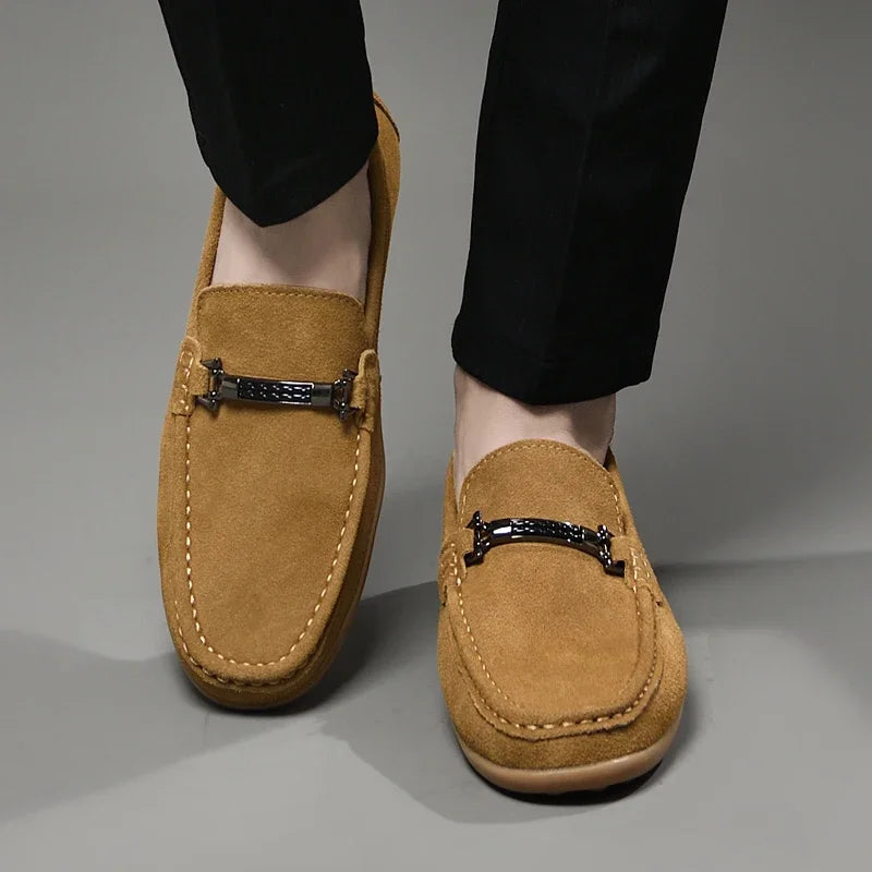 Fashion Brand Men's Spring Suede Casual Leather Shoes Bean Shoes New Outdoor Men's Comfortable Soft Soled Non Slip Driving Shoes