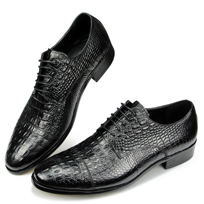 Luxury Crocodile Pattern Genuine Leather Shoes Handmade Men's Vintage Casual Leather Shoes Custom Pointed Toe Oxford Dress Shoe - Sun Studio