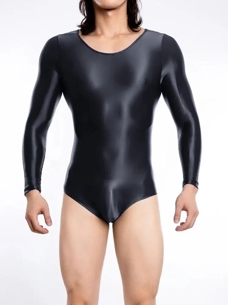 M-XL Unisex Glossy Shiny Long Sleeve Swimsuit Tights Fitness Bodysuit Sexy Body Teddies Swimwear Elastic Yoga Leotard Unitard - Sun Studio