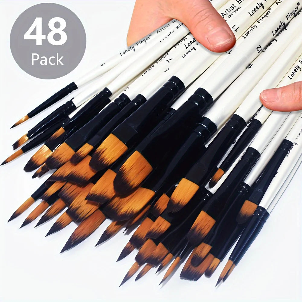 12/48pcs Professional Artist Paint Brush Set Include Round Filbert Flat Angle Fine Detail Brushes Premium Nylon Brush for Paint - Sun Studio