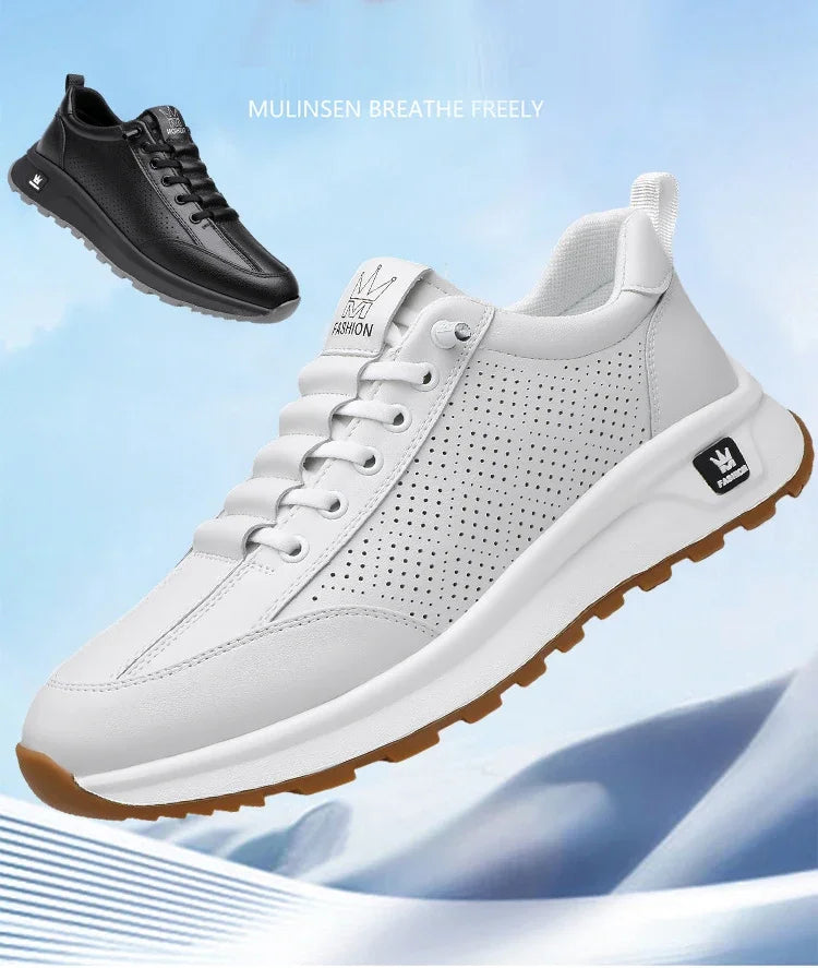 Designer New Men Genuine Leather Casual Sport Shoes Street Fashion Comfortable Cow Leather Lace-up Sneakers - Sun Studio