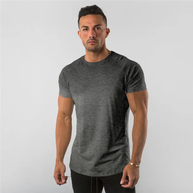 Fitness T-Shirt Men Bodybuilding Short Sleeve Sport Running T-shirt Men Sportswear Workout Shirts Male Men Gym Summer Tops Tee - Sun Studio