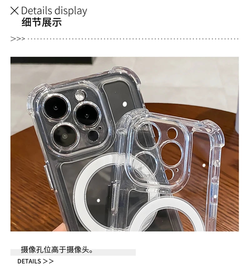 Luxury Wireless Charge For Magsafe Shockproof Phone Case For iPhone 13 14 15 12 Pro Max Plus Transparent Magnetic Bumper Cover - Sun Studio
