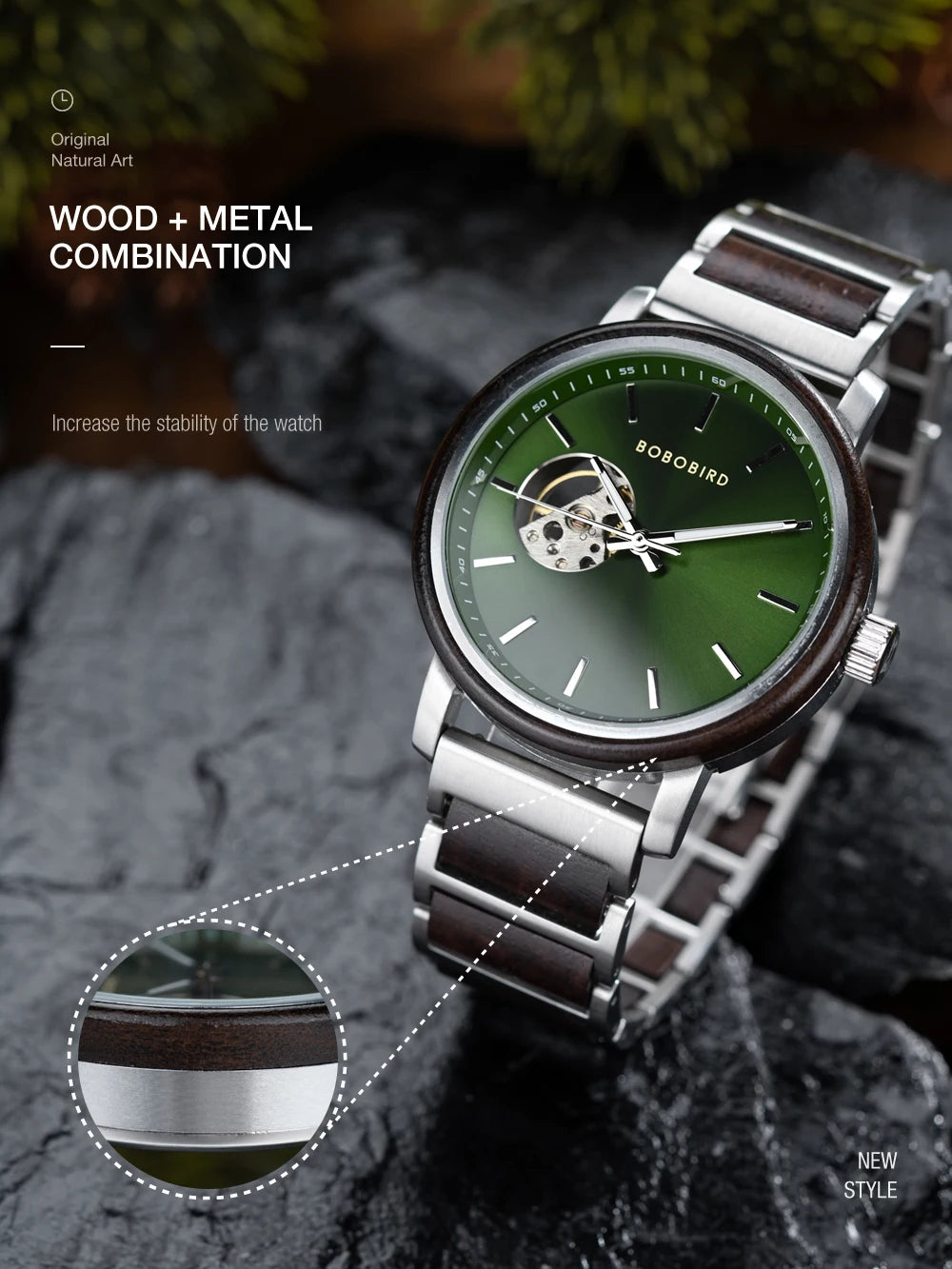 BOBO BIRD New Mechanical Watches for Men Luxury Wood and Stainless Steel Skeleton Customized Automatic Watch relojes mecánicos - Sun Studio