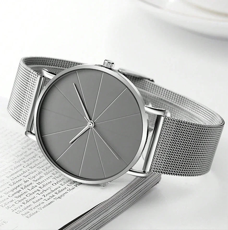 Mens Fashion Business Quartz Wristwatch Fashion Calendar Men Watch Stainless Steel Mesh Belt Men Luxury Silver Bracelet Watches - Sun Studio