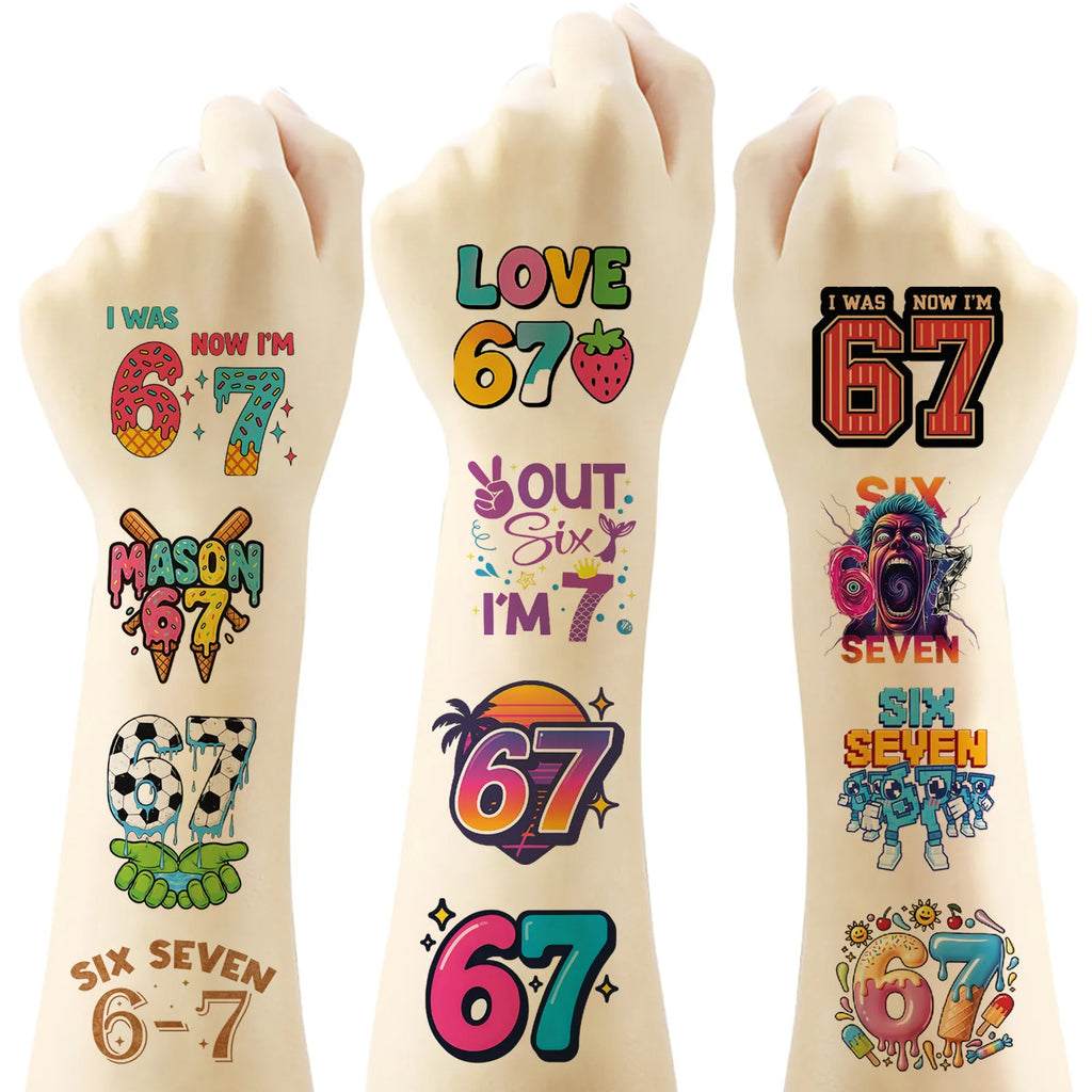 40pcs/set New Funny 67 Six Seven Temporary Tattoo Stickers For Body Art Tattoo Party Gifts Sticker - Sun Studio
