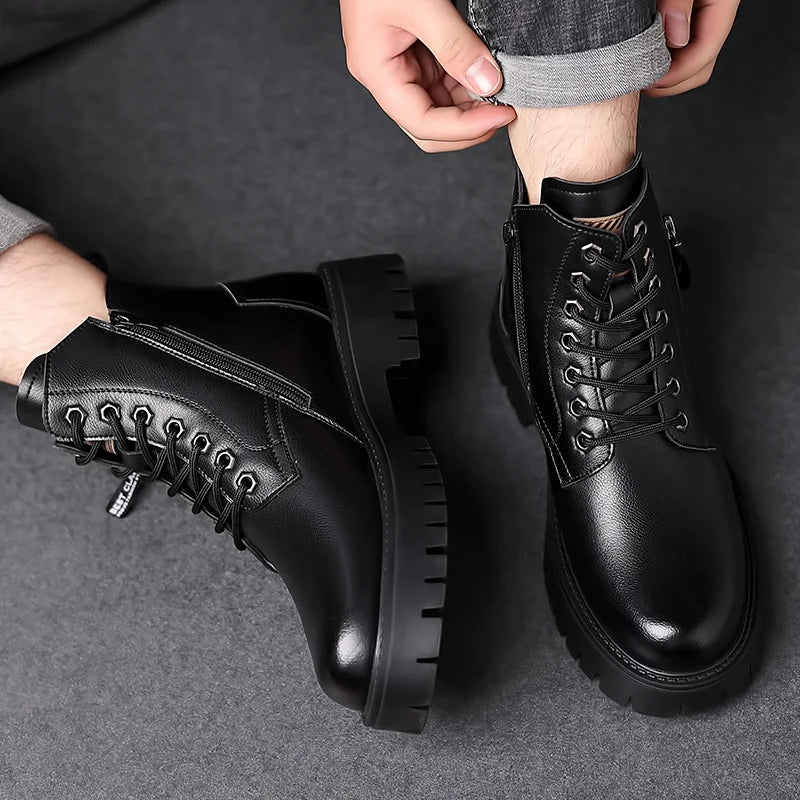 Autumn winter classic warm snow boots men's thick soles non-slip work boots men's outdoor casual shoes big head leather shoes - Sun Studio