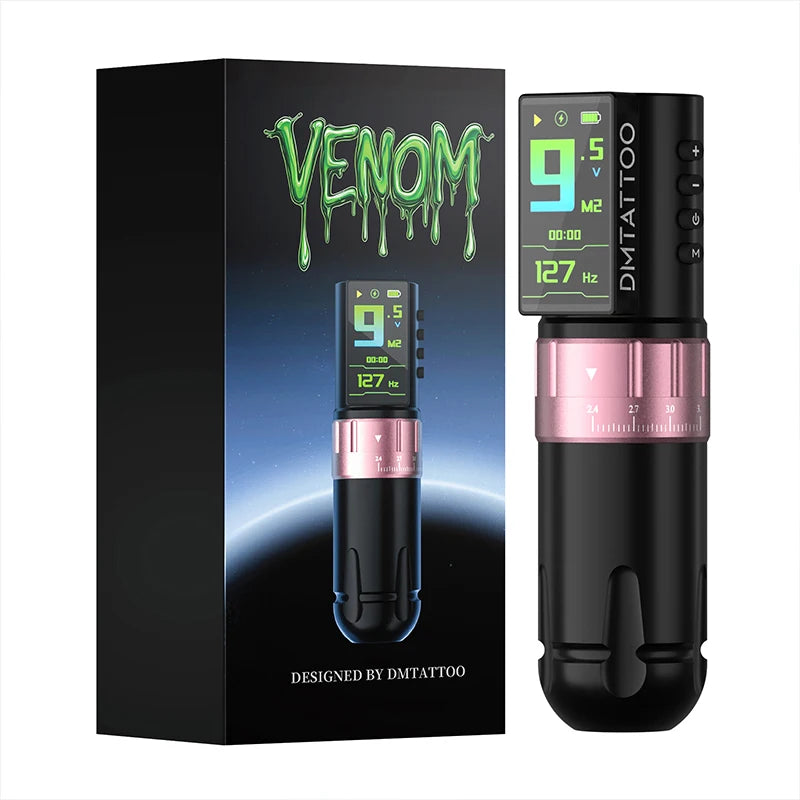 DM Venom Wireless Adjustable Stroke Tattoo Machine Adjustable Stroke 2.4-4.2mm With 2300mAh Powerful Color Screen Battery - Sun Studio