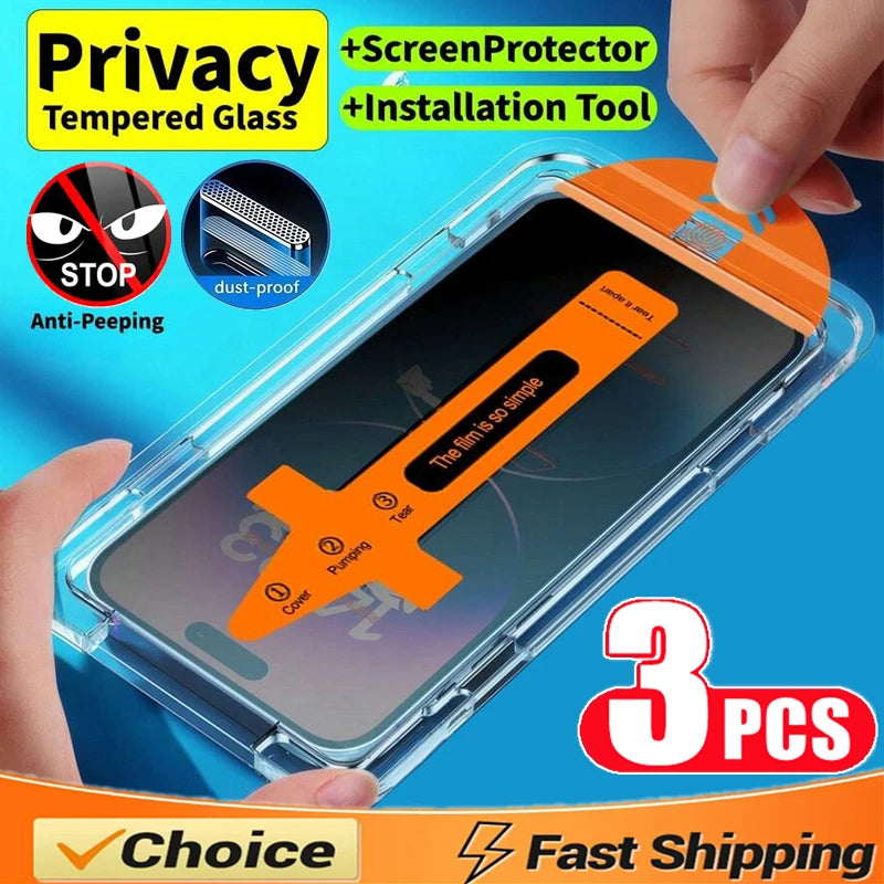 Easy Installation Oleophobic Coating Dust Free Privacy Screen Protector For iPhone 17 16 11 12 13 14 15 Pro Max XR XS 15 16 Plus - Sun Studio