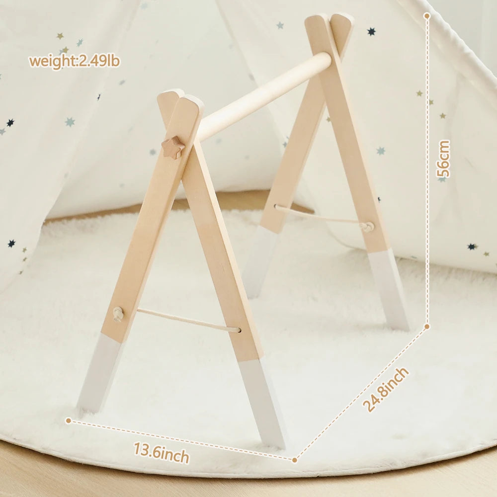 Foldable Baby Play Gym,0 Months Wooden Infant Activity Gym Hanging Toys Tool-Free Assembly Gym,Great for Newborn Development - Sun Studio