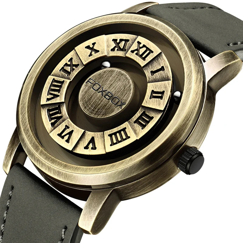 FOXBOX Men's Quartz Watch Fashion Personality Creative Scrolling Iron Ball Magnetic Pointer Waterproof for Male Watches Gift+Box - Sun Studio