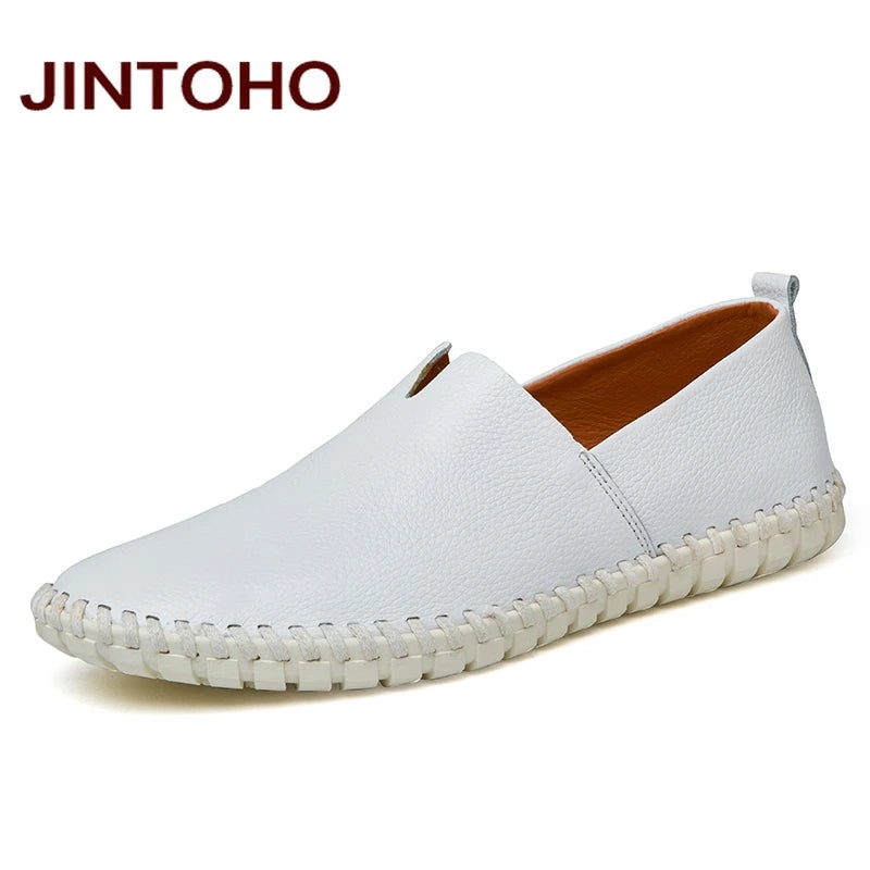 JINTOHO Big Size Men Genuine Leather Shoes Slip On Black Shoes Real Leather Loafers Mens Moccasins Shoes Italian Designer Shoes