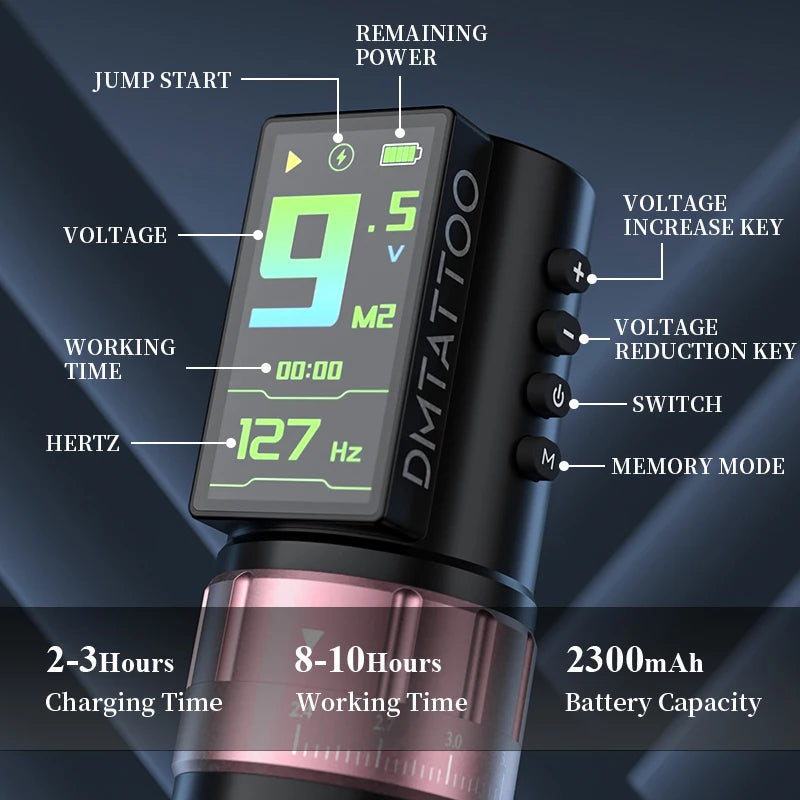 DM Venom Wireless Adjustable Stroke Tattoo Machine Adjustable Stroke 2.4-4.2mm With 2300mAh Powerful Color Screen Battery - Sun Studio