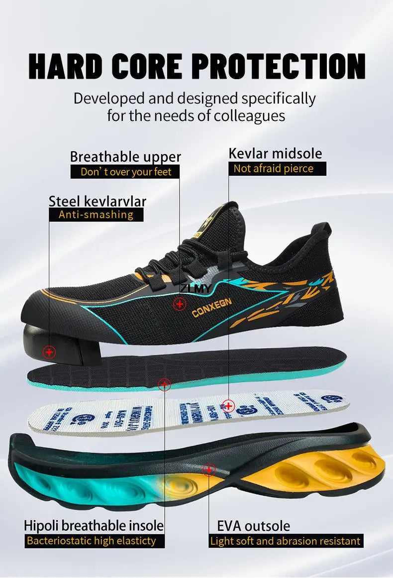 Fashion Safety Shoes for Men Steel Toe Sneakers Puncture Proof Industrial Work Shoes Man Breathable Work Safety Boots Anti-smash - Sun Studio