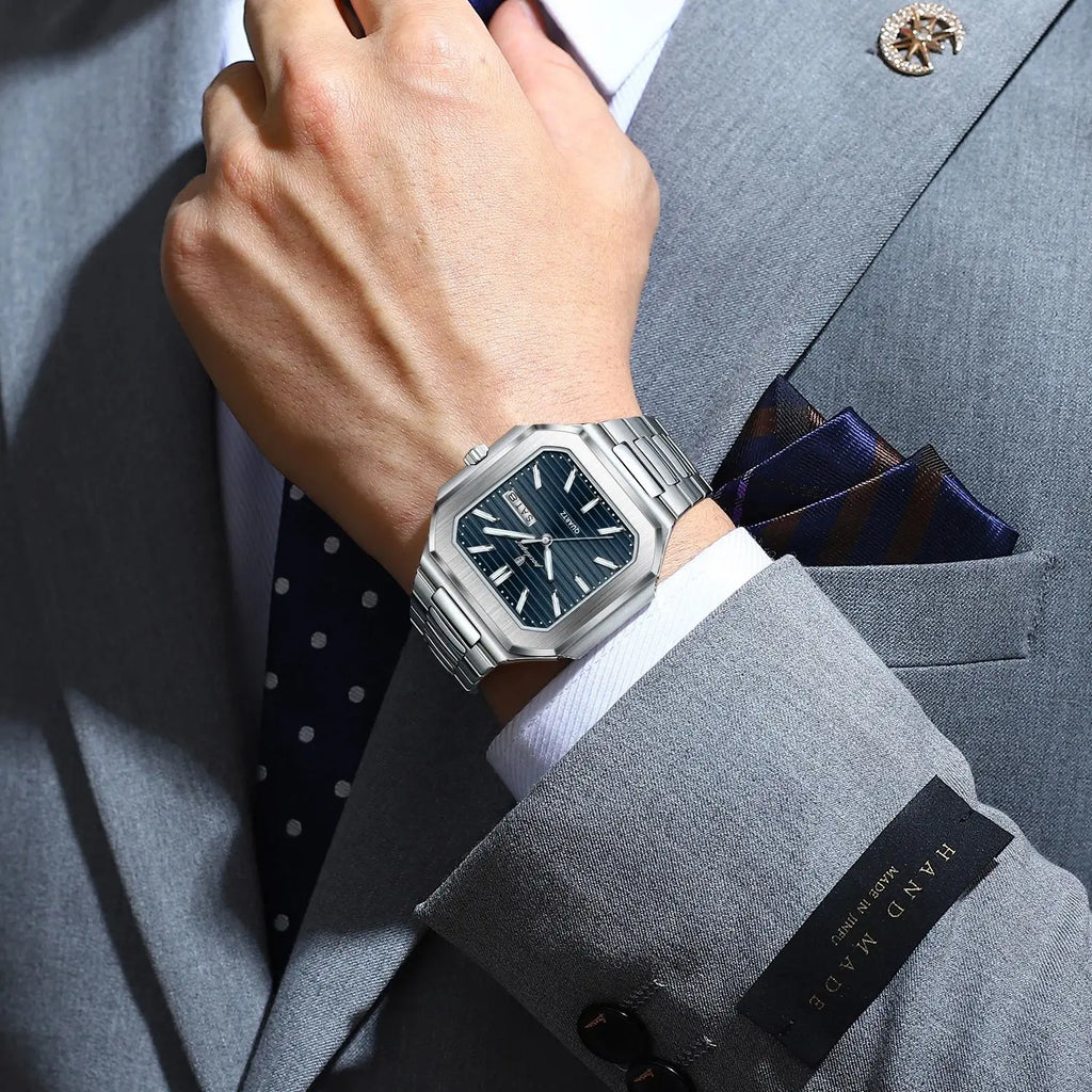 POEDAGAR Square Fashion Man Wristwatch Waterproof Luminous Date Week Quartz Men's Watches Stainless Steel Luxury Men Watch Reloj - Sun Studio
