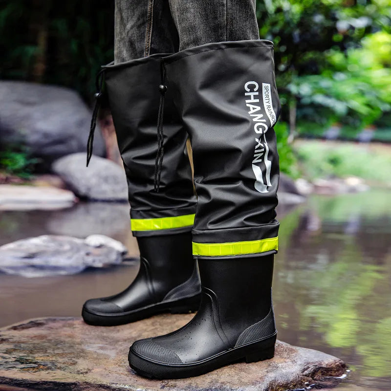 Men's Rain Boots Fashion High-Top Rain Boots for Outer Wear Long-Tube Waterproof and Non-Slip Couple Style Outdoor Fishing Boots - Sun Studio