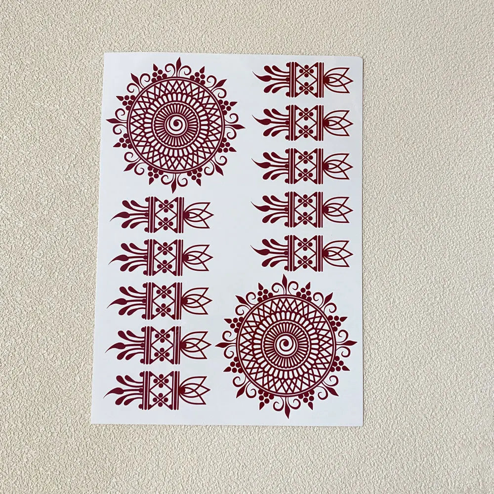 Waterproof Flower Hand Tattoo for Women Maroon Henna Tattoo Stickers for Hand Fingers Body Art Disposable Fake Tattoo Festival - Sun Studio