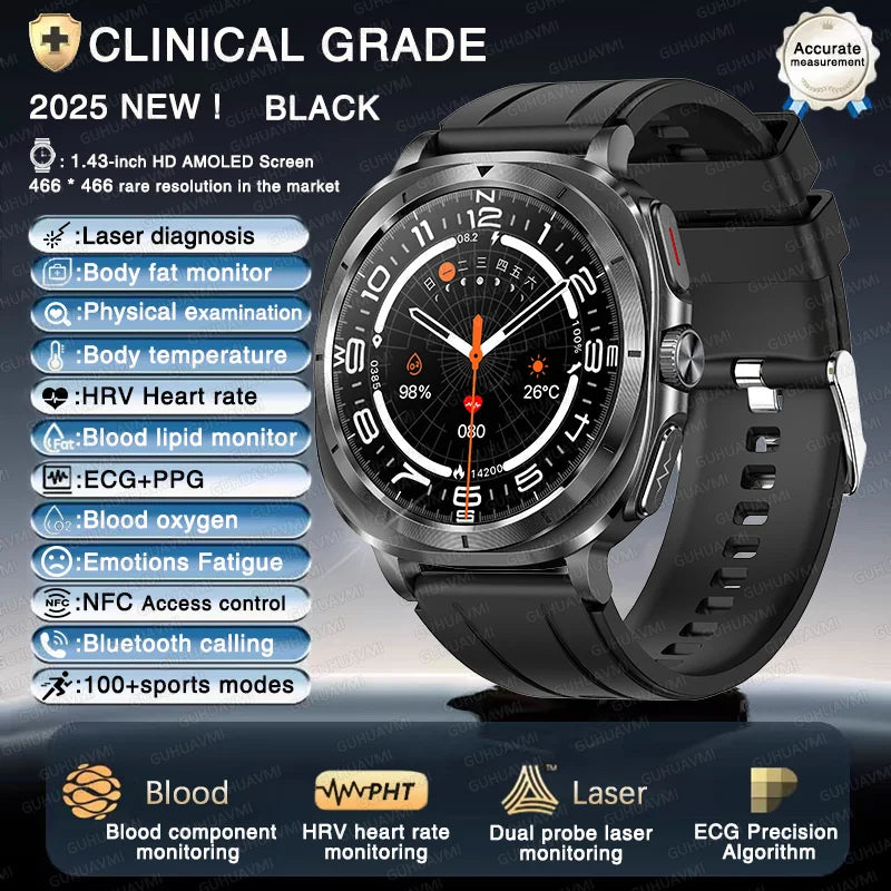 New ECG Laser Diagnosis Blood pressure Smart Watch Accurate Uric Acid Lipid Organ monitor Clock NFC Call Health Men Watches 2025 - Sun Studio