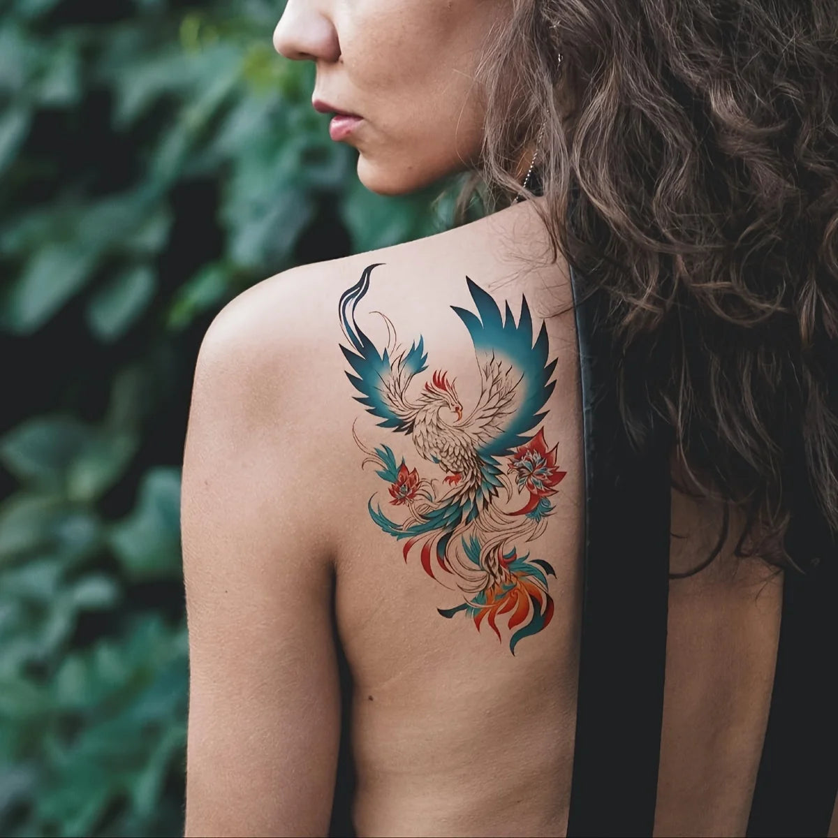 Waterproof Temporary Tattoo Sticker Phoenix Flash Tattoos For Women Men Colorful Phoenix Body Art Fake Tatoo Flower Arms Tattoo - Sun Studio